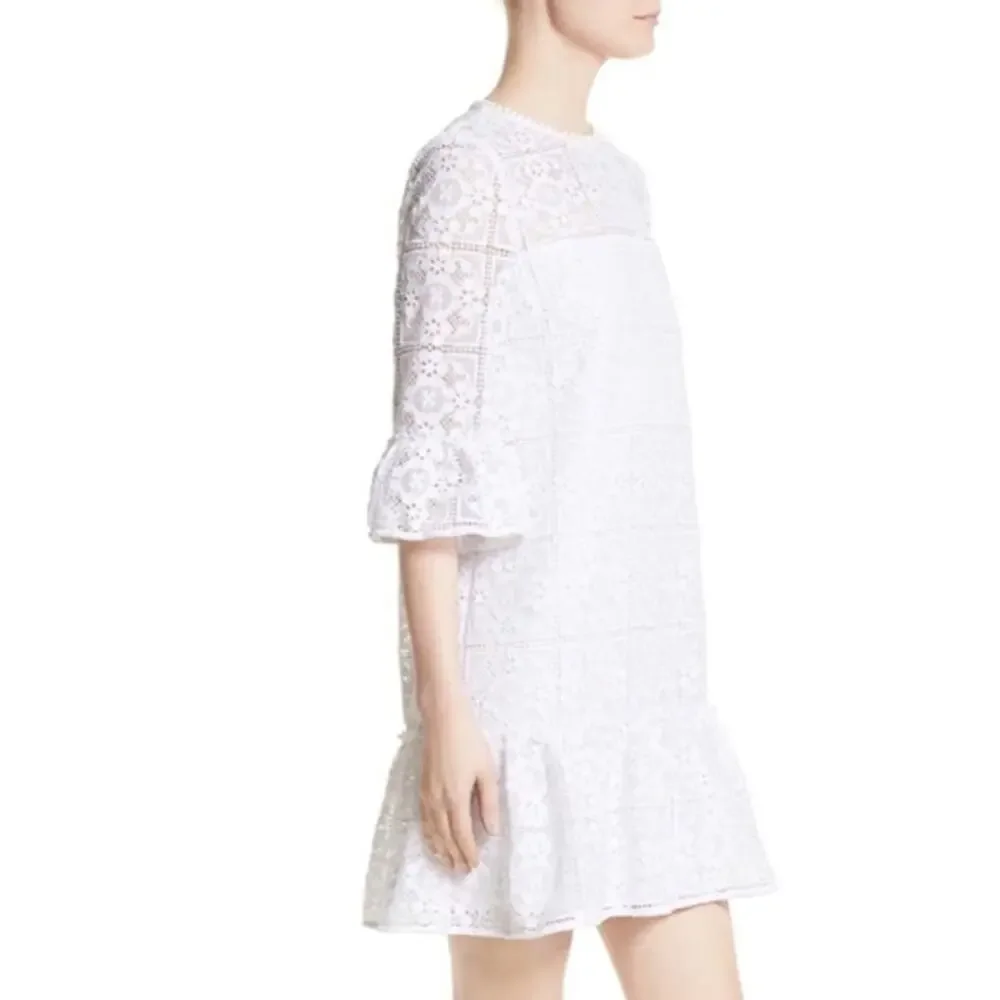 NWT Kate Spade Lace Flounce Shift Dress Crochet | Fresh White | SZ‎ 6